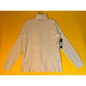 Cyrus Turtleneck Sweater Cream Beige Women M Pullover Cable Knit Long Sleeve NWT
